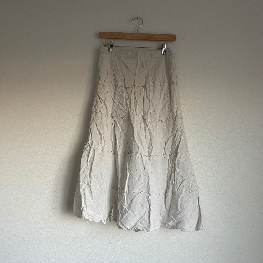 Vintage Christopher and‎ Banks Tiered Beige Linen Midi Skirt Size 8 - Picture 3 of 12